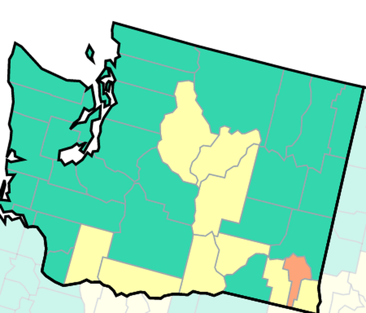 The Centers for Disease Control and Prevention rates the COVID-19 community level in both Benton and Franklin counties as “medium.” On the map, green is low, yellow is medium and orange is high.