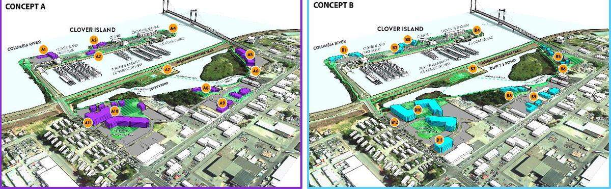 The Port of Kennewick is considering two concepts for the area near Clover Island.