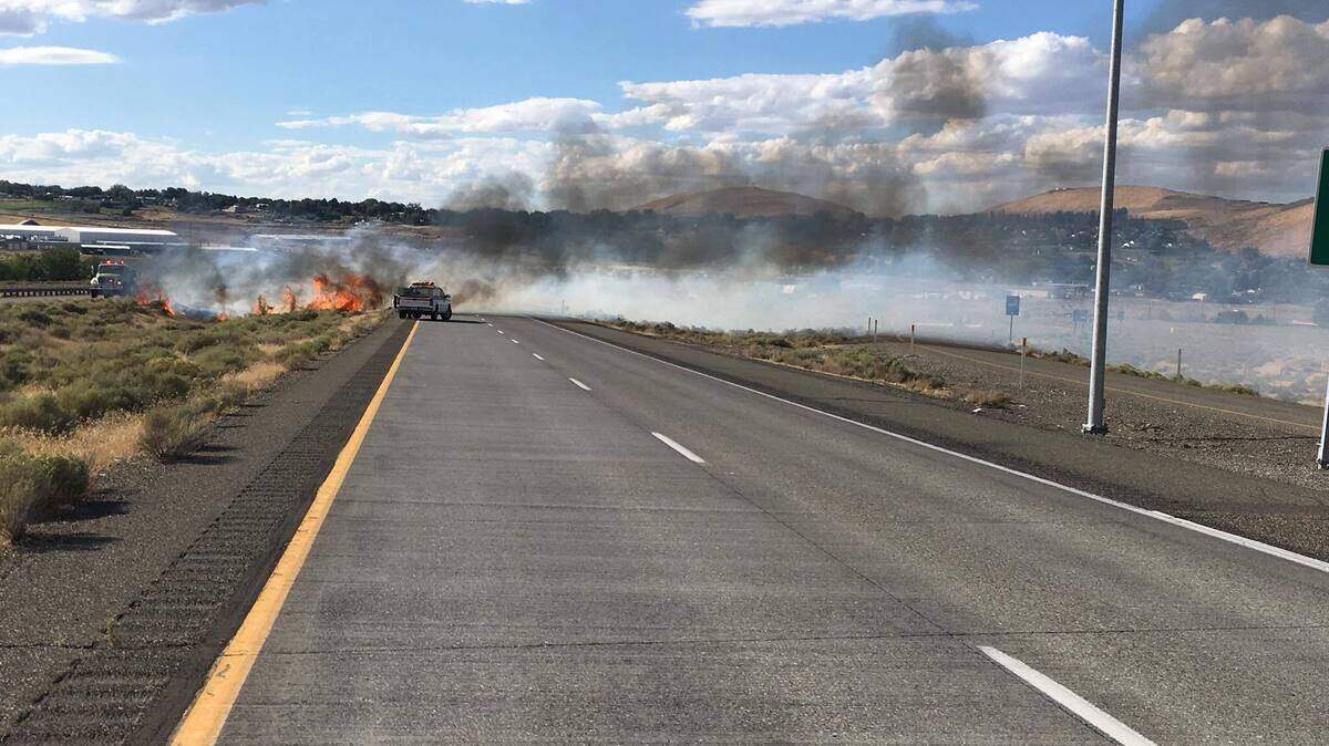A fire broke out in the median of Interstate 82 south of Kennewick. One lane of westbound traffic was blocked while firefighters battled the blaze.