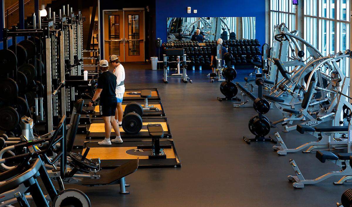 A weight lifting center is located on the ground floor in the new $30 million student recreation center at Columbia Basin College in Pasco.