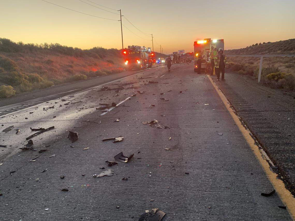 A pickup driven the wrong direction on westbound Interstate 82 near Richland Sunday morning crashed head on into a semi, according to the Washington State Patrol.