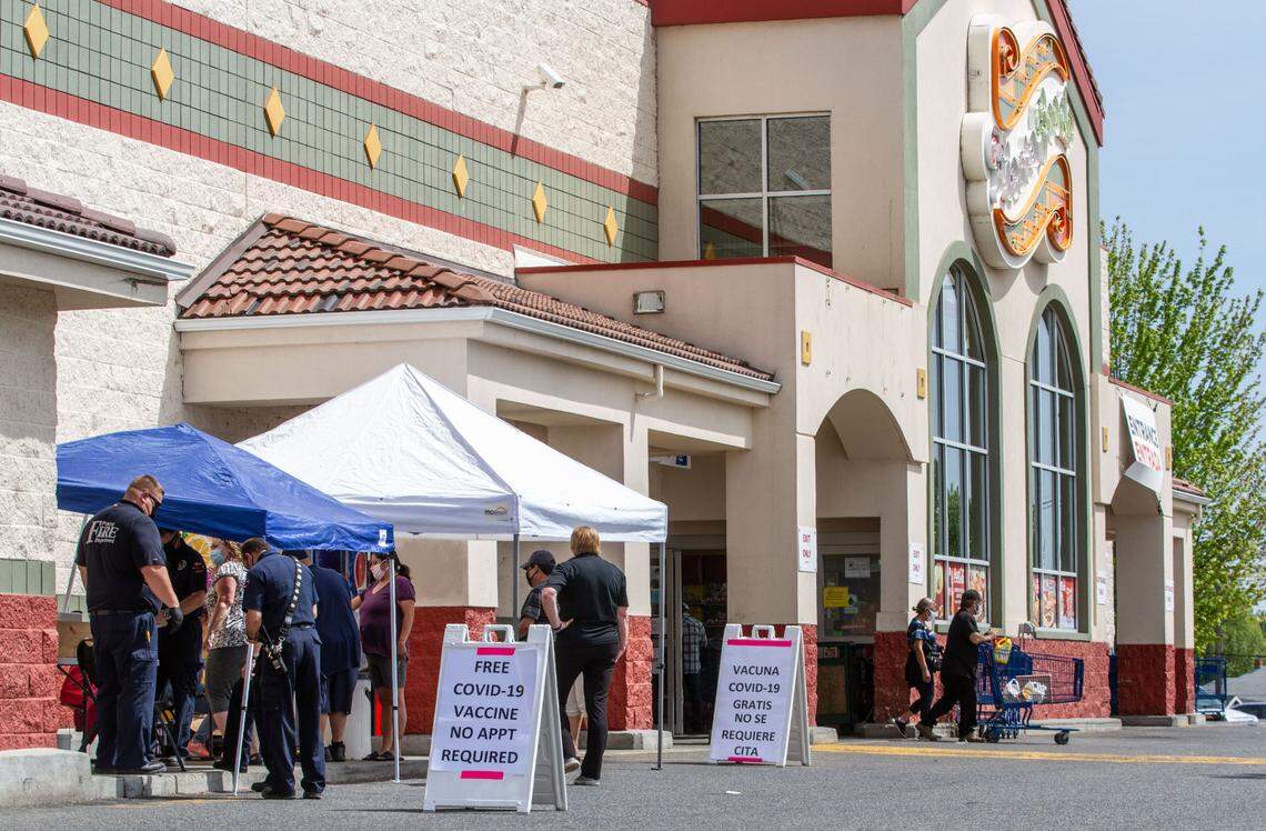 In 2021 COVID-19 vaccine clinics were set up outside Fiesta Foods in Pasco.