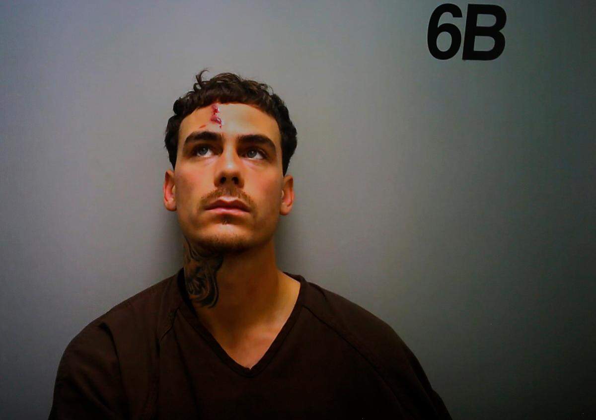 Anthony Martinez-Mata, the convicted felon accused of triggering shootout with police when they tried to arrest him, appears in Benton County Superior Court via a video link from the jail.