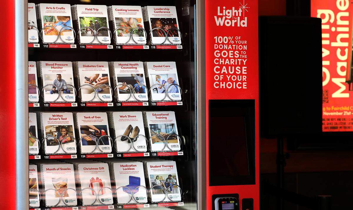 The vending machines allow customers to purchase from a wide selection of for five local Tri-City charities this holiday season. The machines are available until Dec. 10.