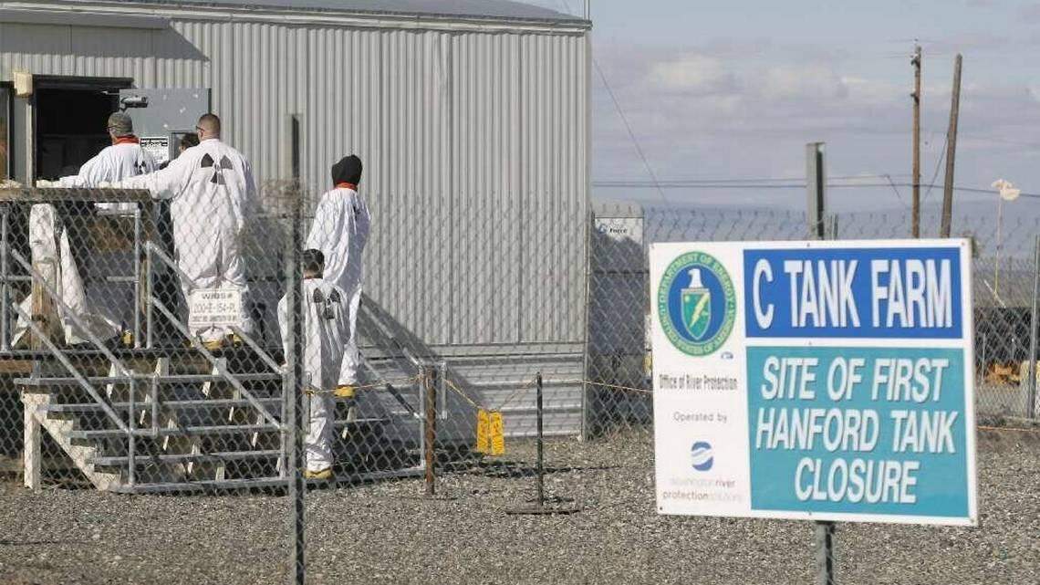 The 16 underground tanks of C Tank Farm at the Hanford nuclear reservation have been emptied of all but about 64,000 gallons of radioactive waste.