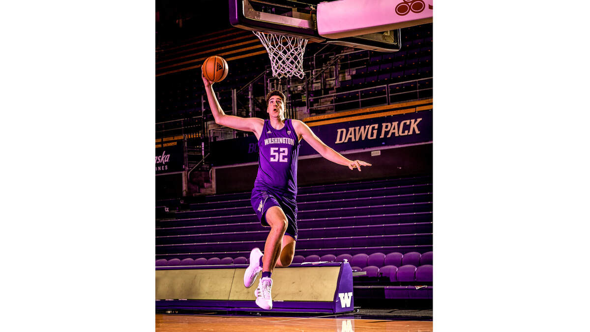 Former Richland Bomber Riley Sorn, a 7-foot-4 center, has settled into life at the University of Washington playing for the Huskies.