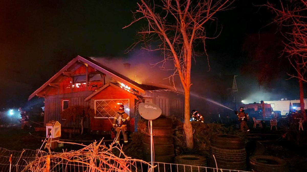 Benton County Fire District 1 fire crews battle a house fire Thursday night at 226704 E. Bowles Rd. Crews arrived to find a single story structure fully engulfed in flames. Firefighters quickly searched the structure for an unaccounted for person but did not find anyone inside.