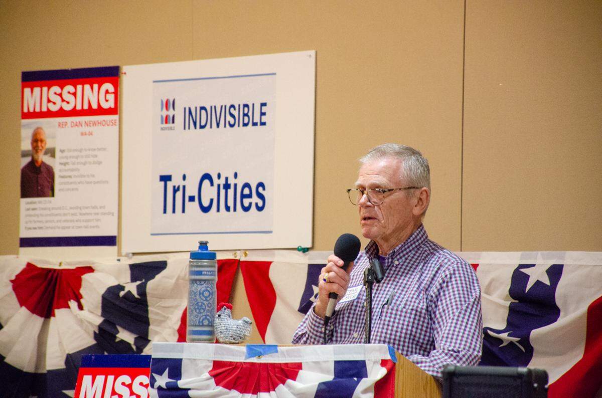 Chuck Wood, 78, of Kennewick, is one of the lead organizers of Indivisible Tri-Cities. The grassroots group hopes to put some pressure on the Trump Administration and Elon Musk’s DOGE as cuts impact federal work being done at Hanford and other Tri-City projects.