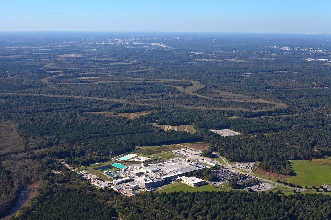 This aerial shows Bluff Road nuclear fuel factory near Columbia, S.C. It is operated by Westinghouse.