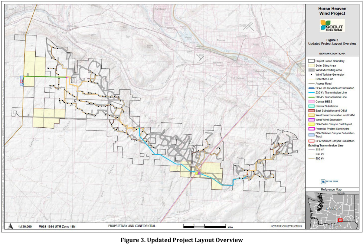 The latest proposal is shown for siting wind turbines and other equipment at the Horse Heaven Clean Energy Center by the Tri-Cities.