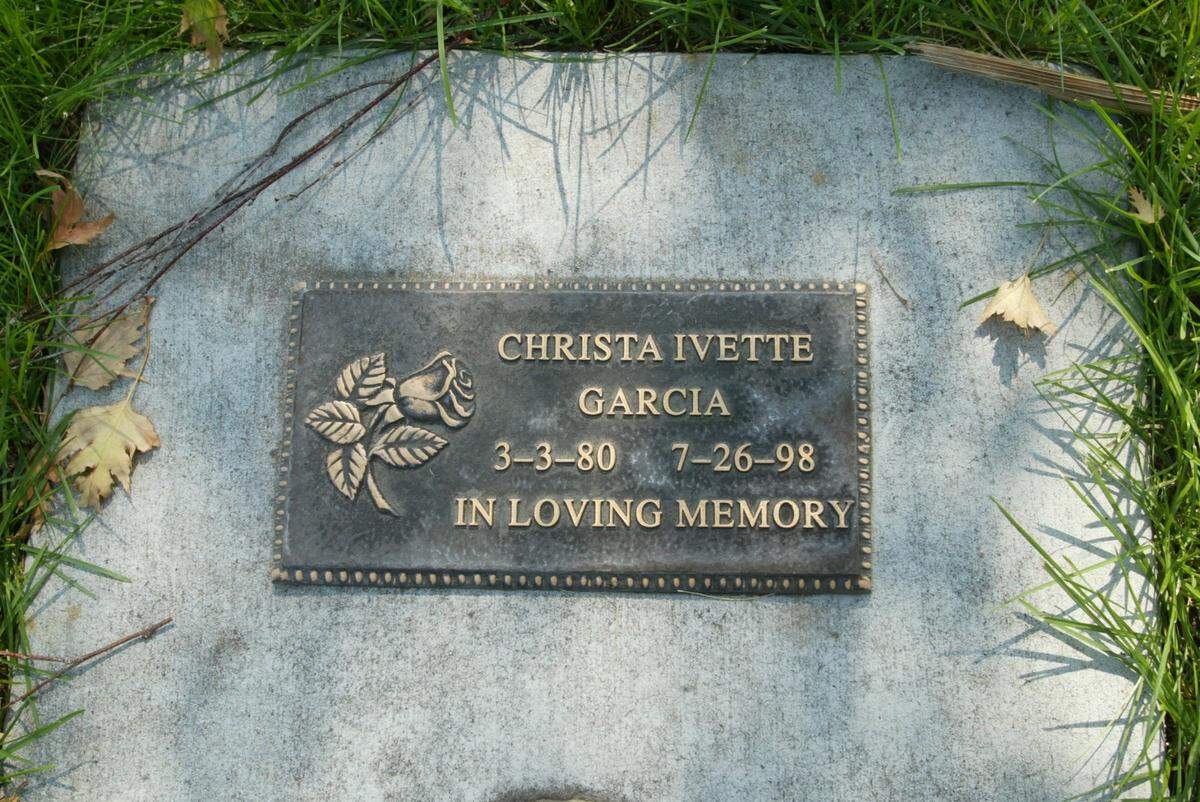 This grave marker for Christa Ivette Garcia is at Desert Lawn Memorial Gardens in Kennewick. On July 26, 1998, she was shot in front of the Pasco apartment of a neighbor and suitor, Jorge Siqueiros. He’s never been arrested.