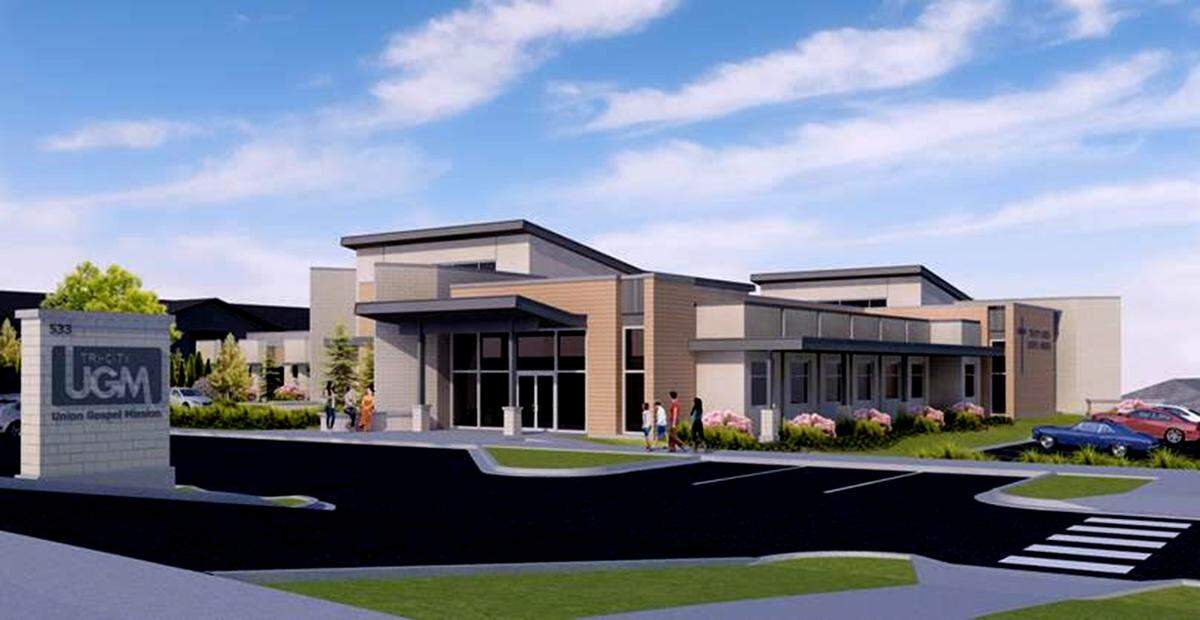 An artist rendering of the proposed new Tri-City Union Gospel Mission Women and Children’s Shelter building.