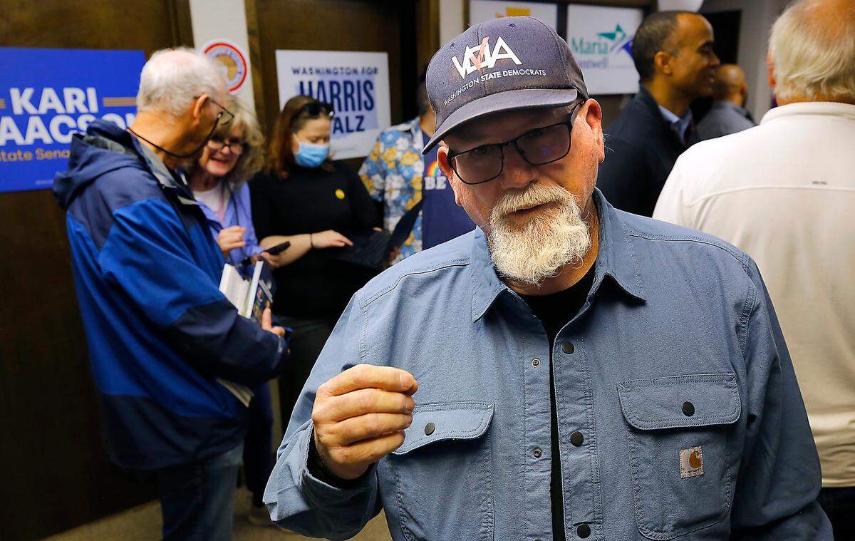 Candidate Craig Woodward, for state representatice 16th Legislative District, talks about his campaign during Friday’s Get Out The Vote Rally held by the Washington Democrats in Richland.