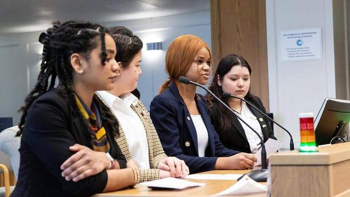 Richland High junior Micah Fitzgerald, second from right, testified in front of the state Senate committee in support of a bill for curriculum that is diverse, equitable and inclusive.