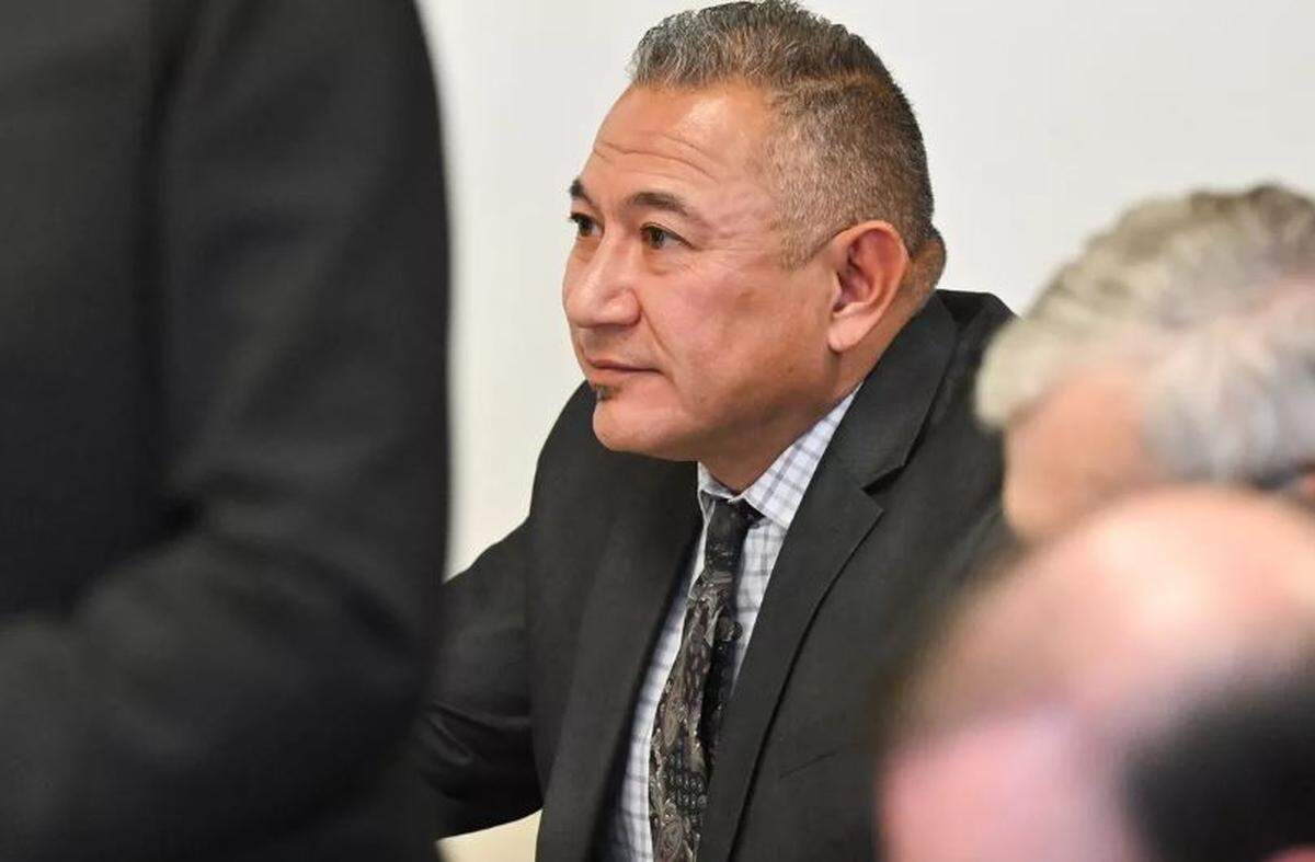 Richard Aguirre at his murder trial in 2023 in Spokane County Superior Court in Spokane. 