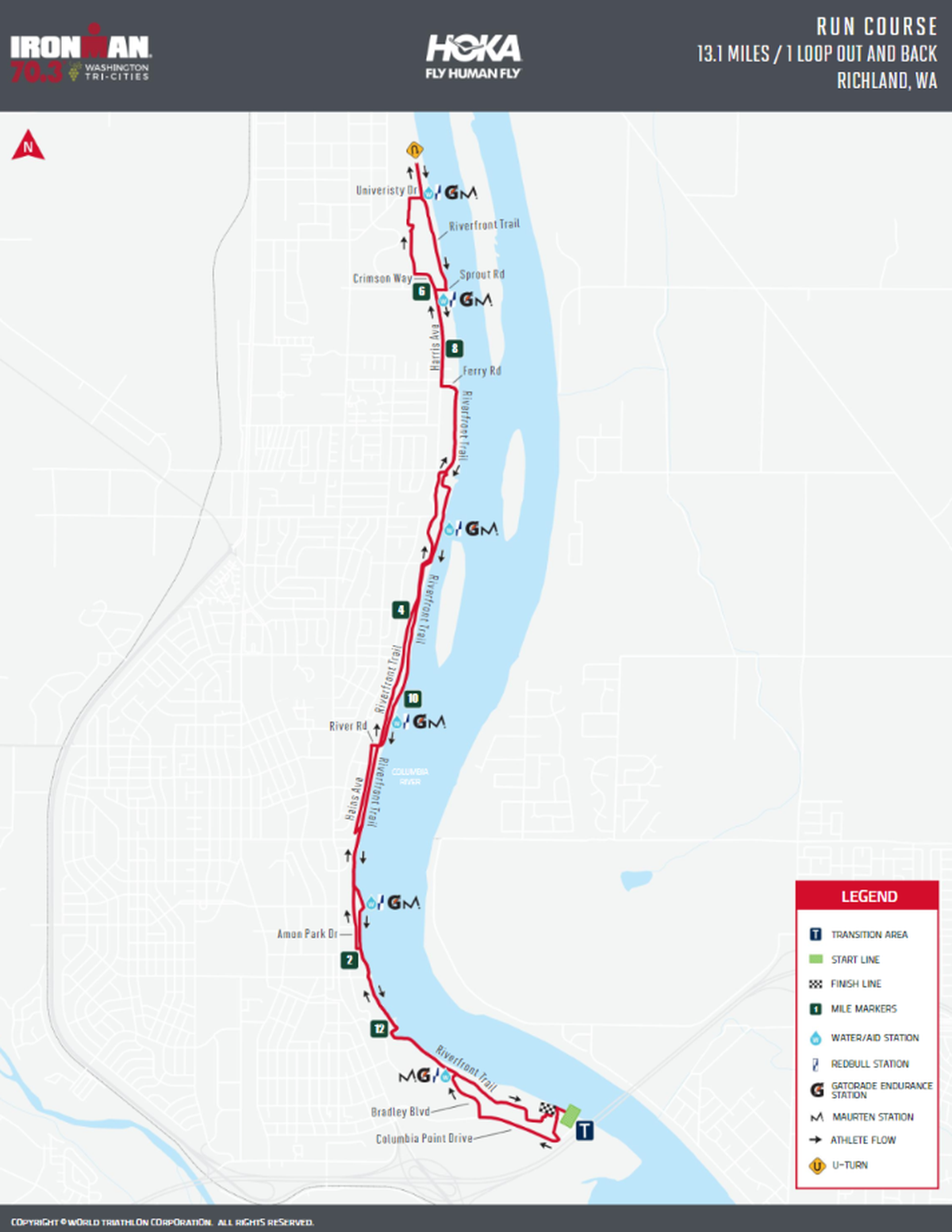 The course map for the running portion of the inaugural Tri-Cities Ironman 70.3.