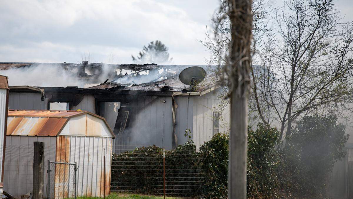 A mobile home was destroyed in a blaze on Metaline Avenue in Kennewick on Monday.