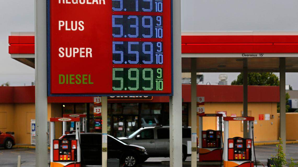 All grades of gasoline and diesel are priced above $5 per gallon on June 13, 2022 at this station on the corner of West 27th Avenue and Highway 395 in Kennewick.