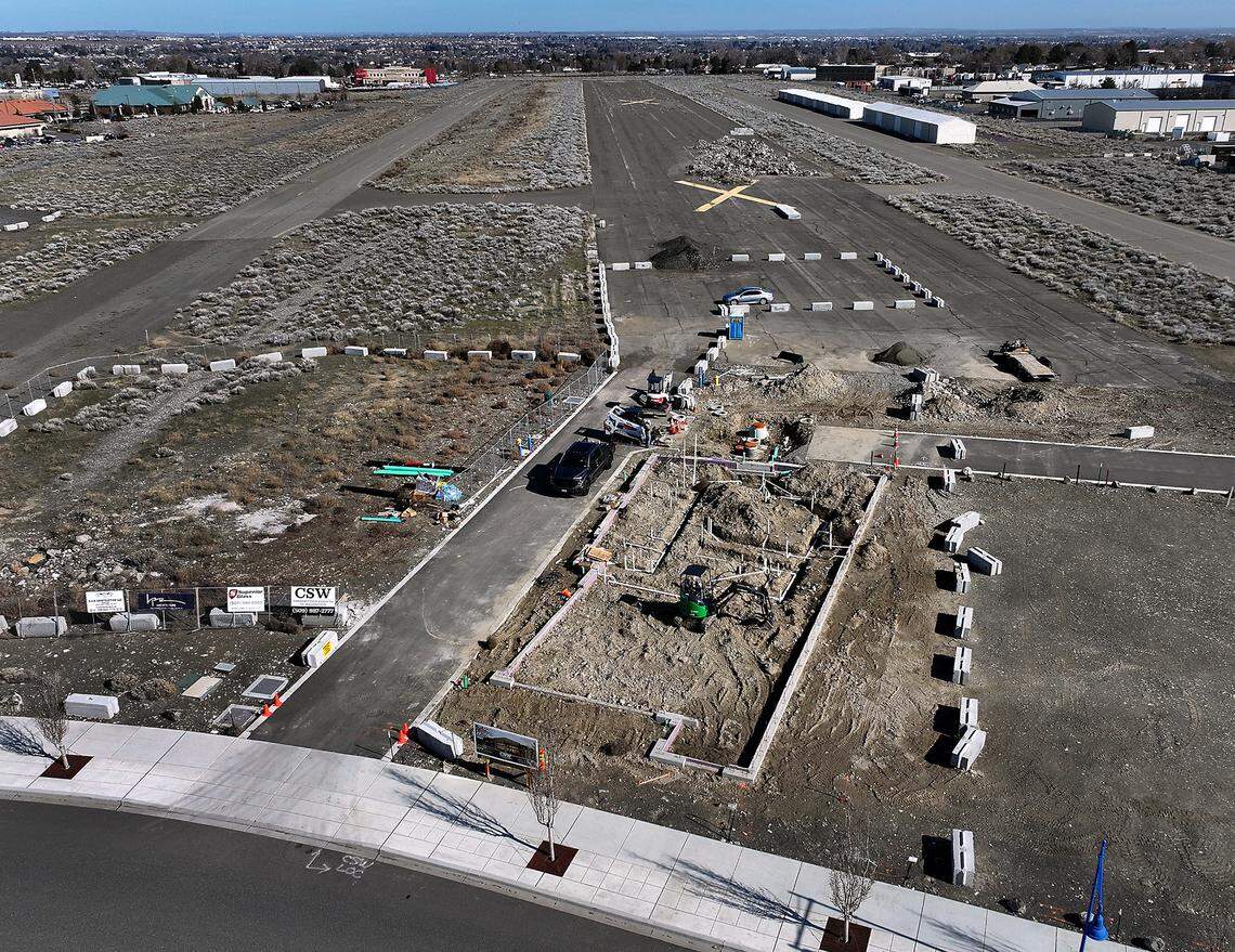 Construction activity at the Kuki Izakaya Restaurant on Lot 15 in Vista Field area developed by the Port of Kennewick. Yoori “Isabelle” Nah, the owner of several Richland restaurants paid $95,000 for the former airport land and is building Kuki Izakaya Restaurant. Taken on Feb. 26,, 2025