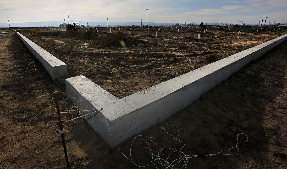 Part of the concrete foundation has been poured at the Local Bounti greenhouse construction in Pasco.