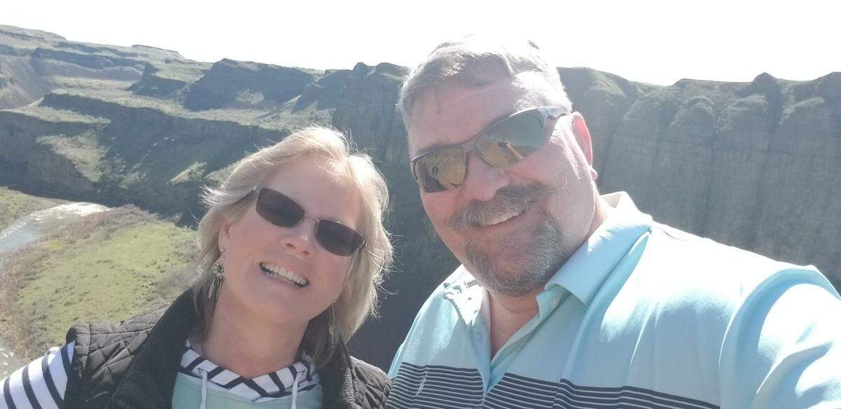 Wayne Ellis with his wife, Susan Ellis, at Palouse Falls.