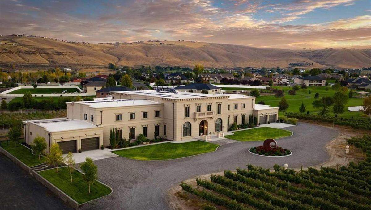 The Naoi Cailini Oga Estate off East Badger Road in west Kennewick is 21,200 sq ft manor that includes a 4,350 sq ft temperature controlled indoor pool and sits on 6 acres. It has seven bedrooms, 13 bathrooms and is spectacular in every way.