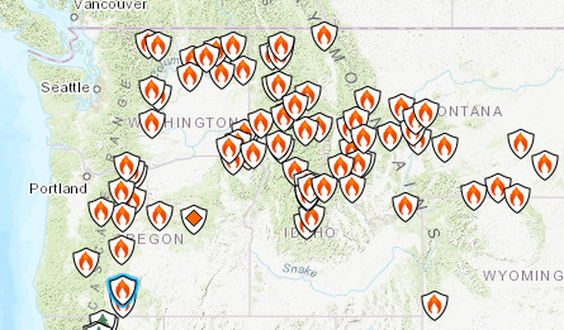 Fires continue to burn across the Northwest, as shown by the InciWeb Incident Information System.