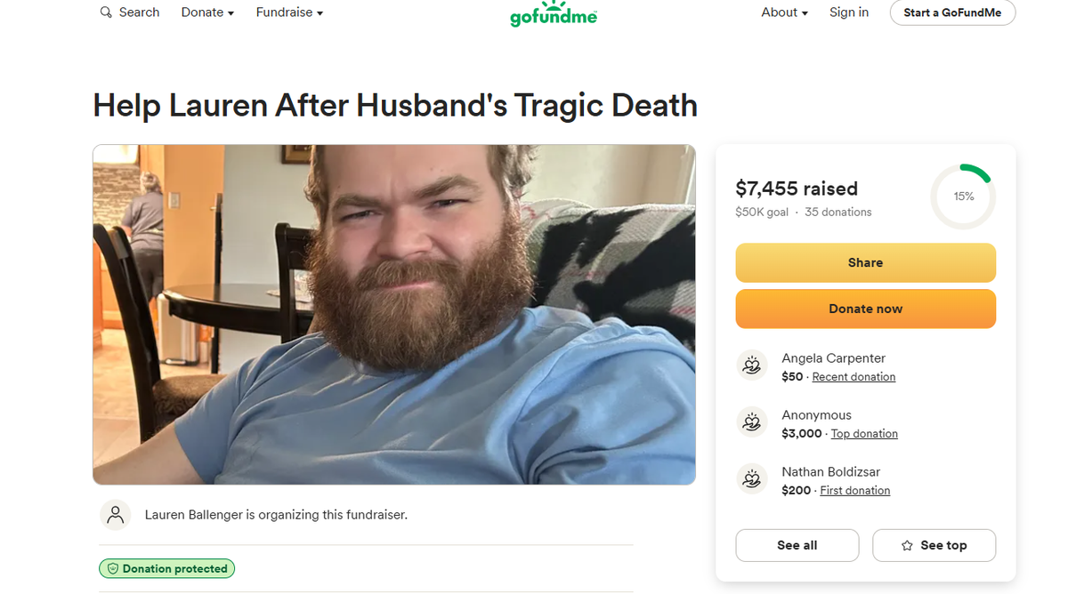 Andrew Thomas’ wife Lauren Ballenger is raising money to help with funeral costs following his sudden death in a crash on Highway 395.