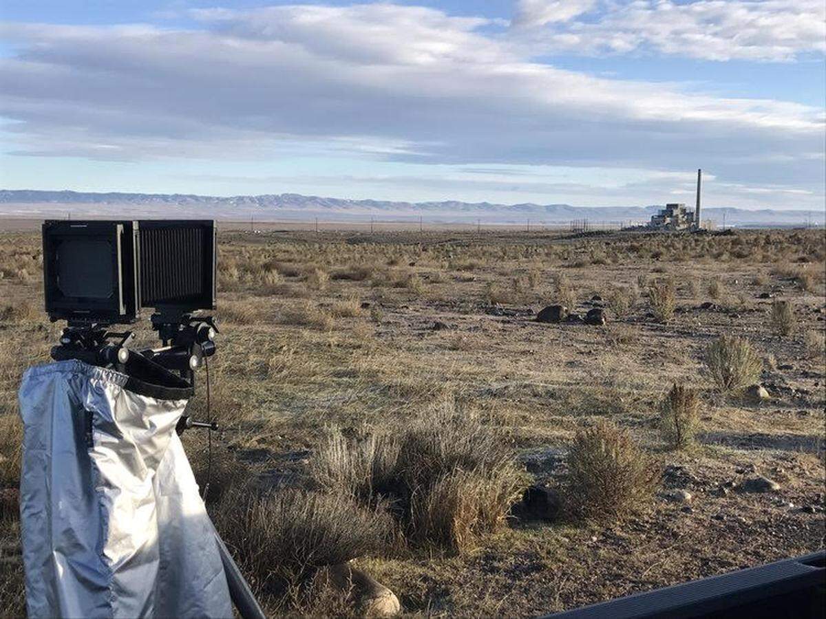 Harley Cowan, a Richland native, set up this large format camera to take black and white photos of the Manhattan Project National Historical Park at Hanford to be included in a national archive.