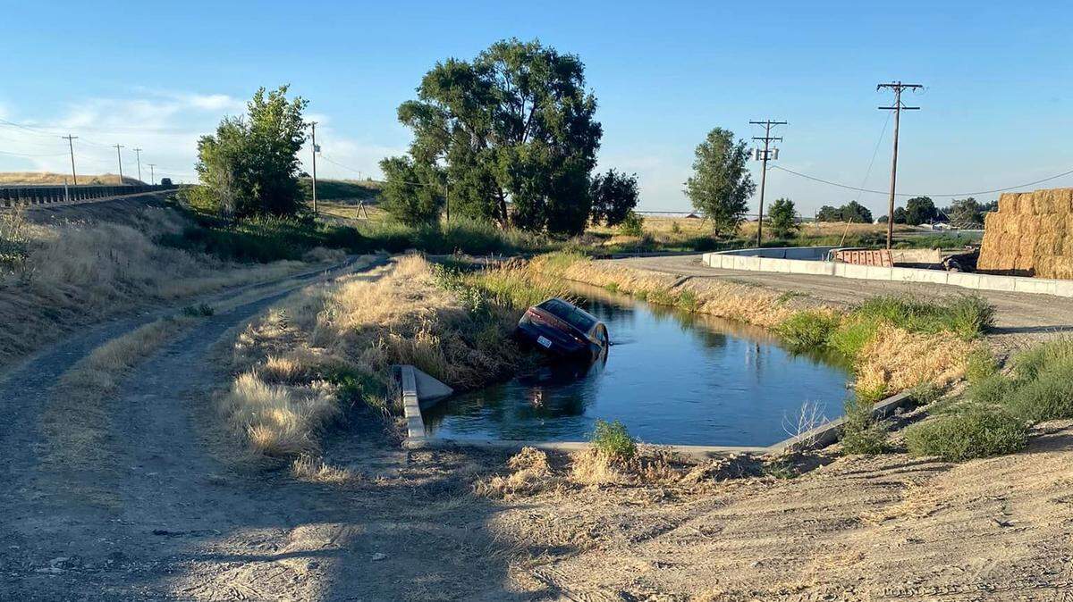 A car ended up in an irrigation channel after driving too fast on freshly chip sealed roads in Franklin County.