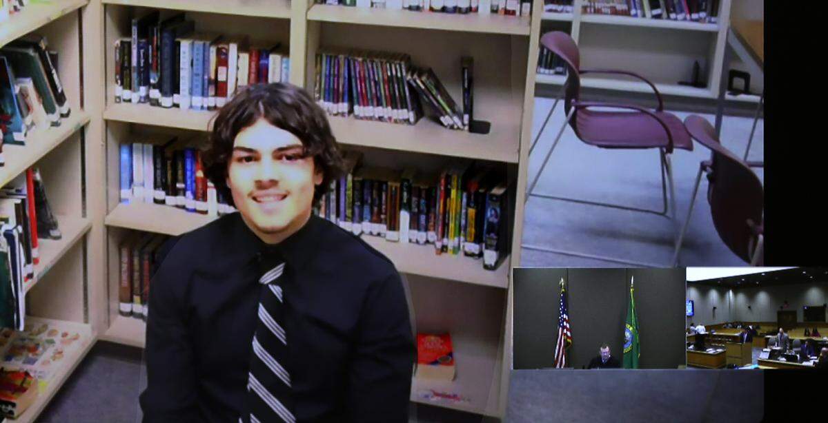 Angel V. D. Correa, 17, appears by video in Benton County Superior Court on Wednesday on charges of first-degree assault and illegally gun possession for a July 6 shooting in Kennewick.