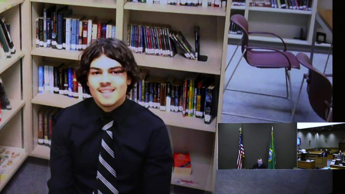 Suspect Angel V. D. Correa, 17, appears in August 2024 by video from the Benton Franklin Juvenile Justice Center in connection with a July shooting at a Kennewick apartment complex parking lot.