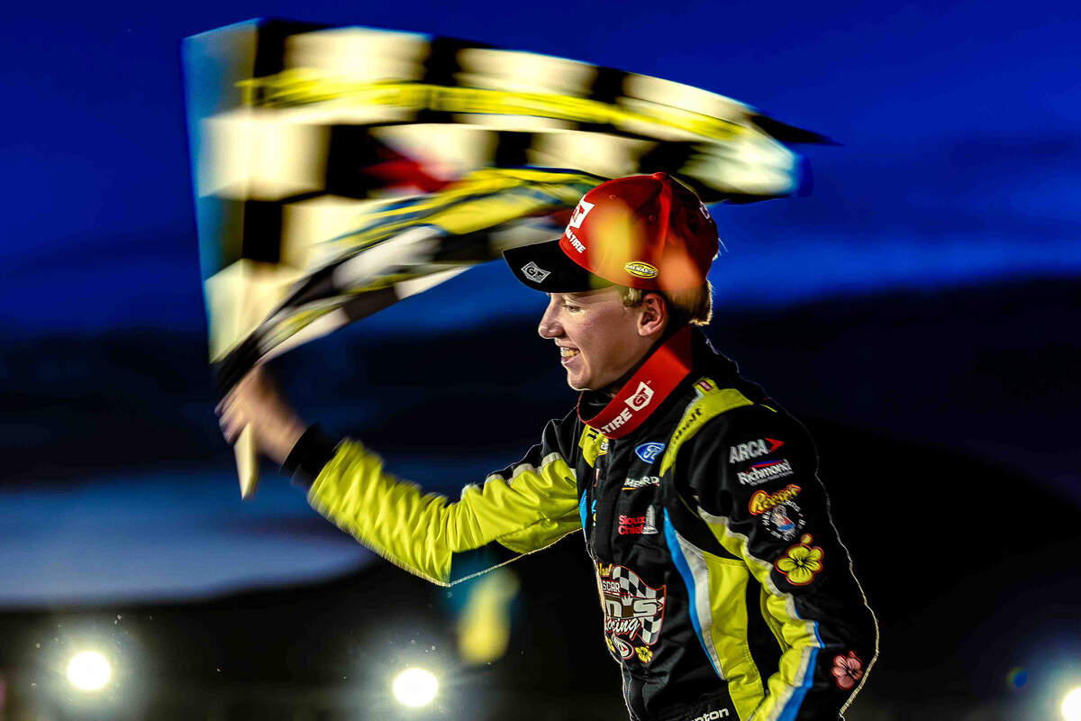 ARCA Menards Series West driver Cole Denton celebrates in Victory Lane after winning the NAPA Auto Care 150 Greg Biffle Memorial on June 6 at Tri-City Raceway in West Richland.