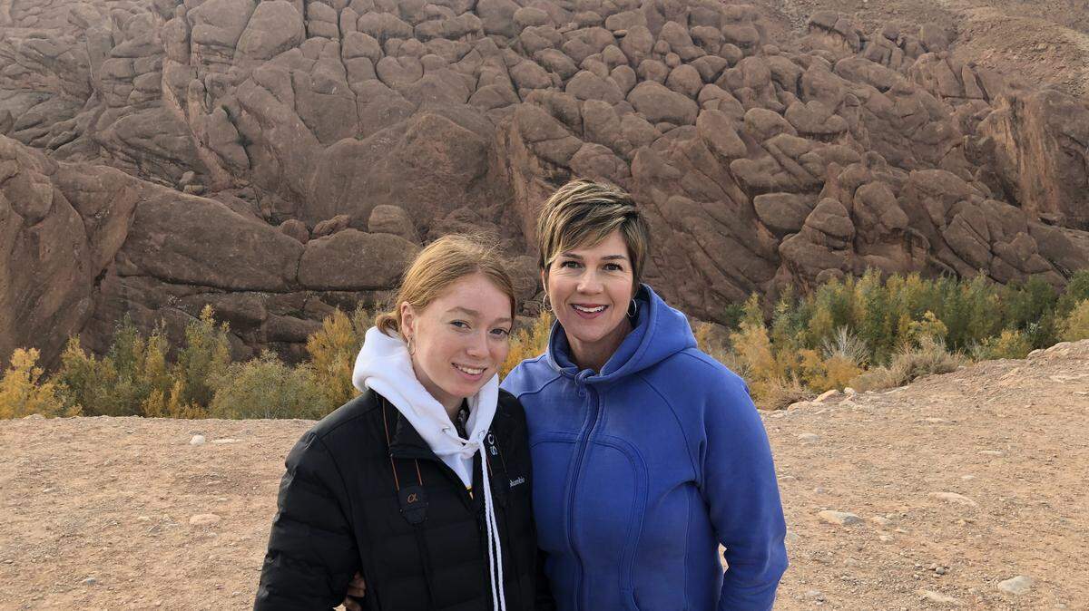 Standing in Morocco on a recent visit, Lucy Luginbill’s daughter, Traci LaRosa, on right, and granddaughter Hailey still remember the day they had an extra special reason to be thankful.