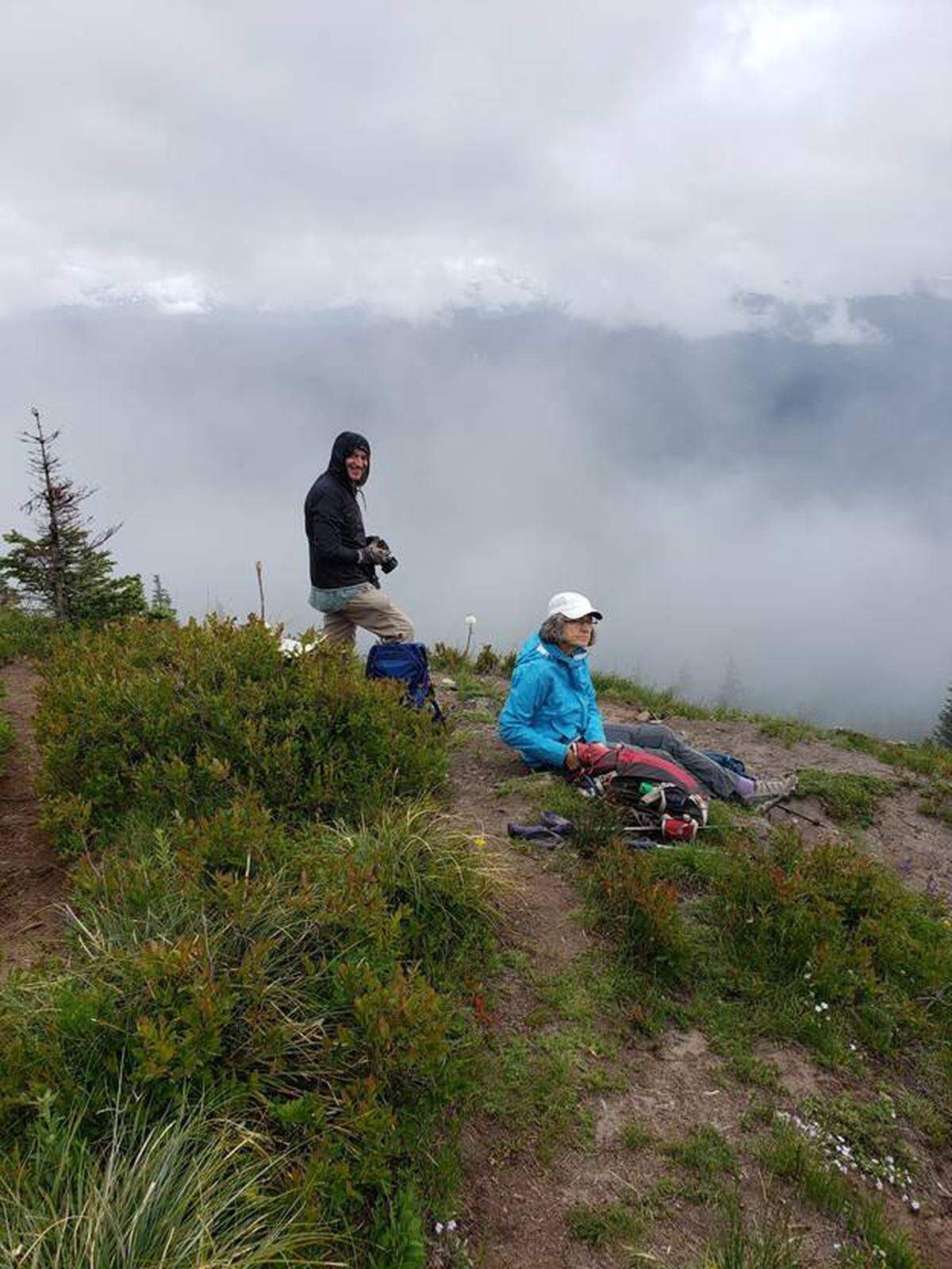 Clouds and mist obscure the view on Shriner Peak.