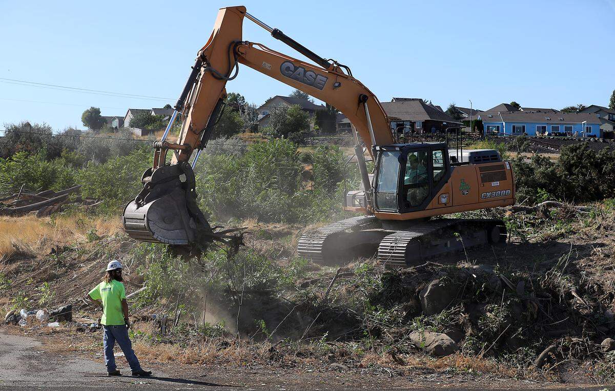 An excavator begins removing overgrown trees and other vegetation preparing the site of the new The Bob 192-unit garden style apartment complex project on 7.2 acres at 703 Columbia Park Trail in Richland.