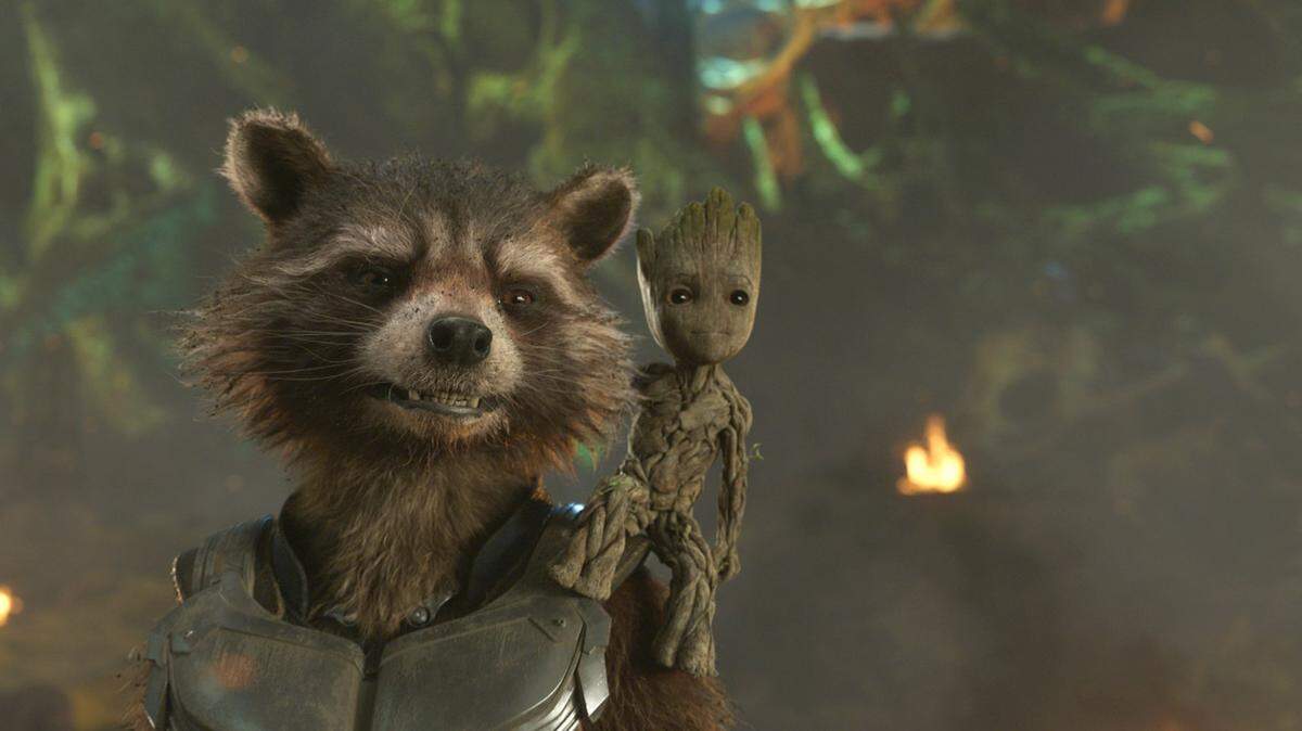 This image released by Disney shows the Rocket, voiced by Bradley Cooper, left, and Groot, voiced by Vin Diesel in a scene from Marvel’s “Guardians Of The Galaxy Vol. 2.”