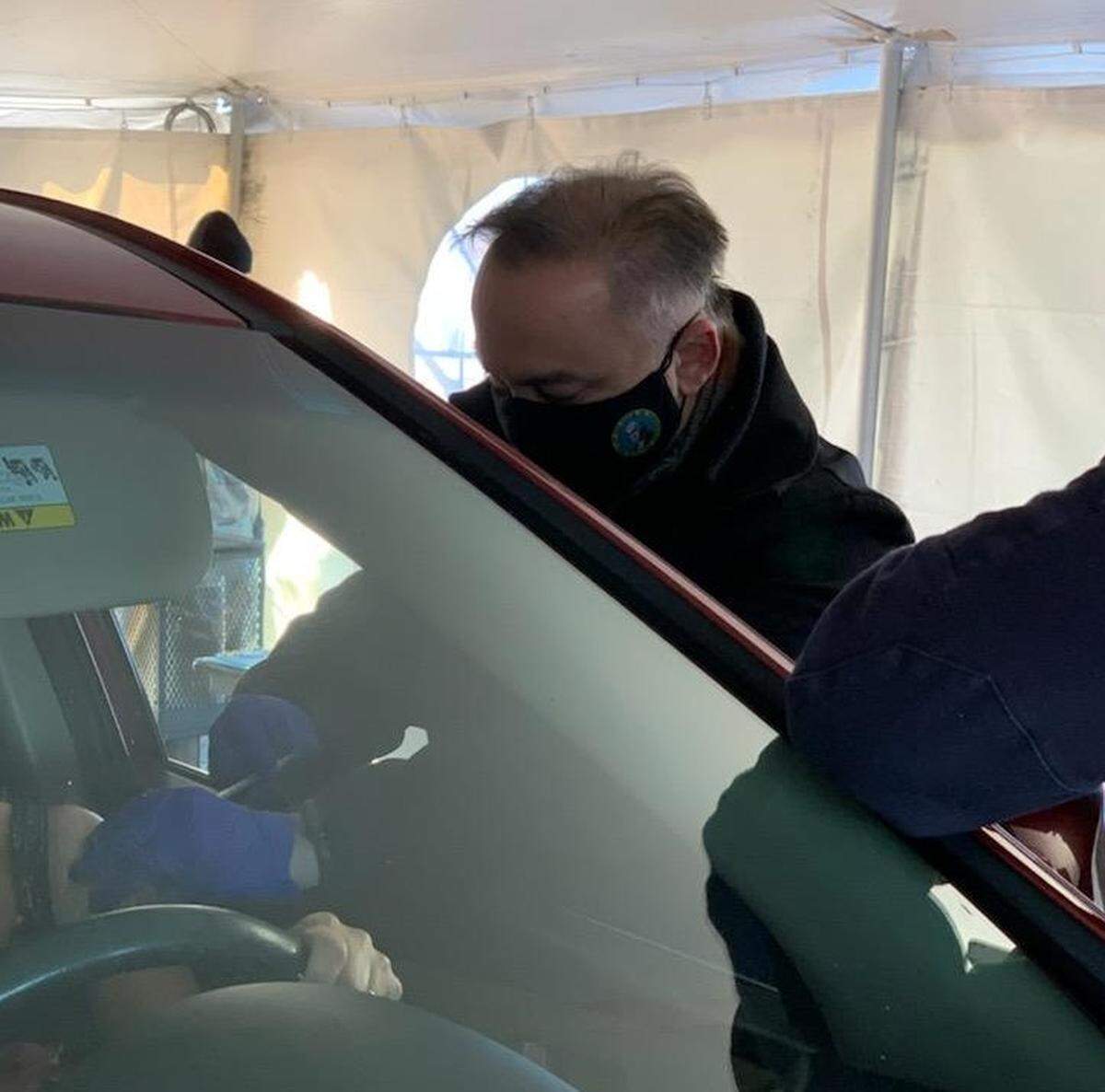 Dr. Umair Shah, the Washington state secretary of health, gave a COVID vaccination during a tour of the Benton County Fairgrounds drive-thru COVID vaccine clinic in Kennewick.