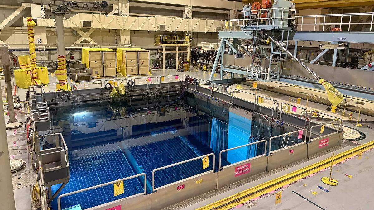 After fuel rods are used in the reactor to create electricity, they are moved to the used nuclear fuel pool for a few months before they are sealed in secure casks at Energy Northwest north of Richland. 