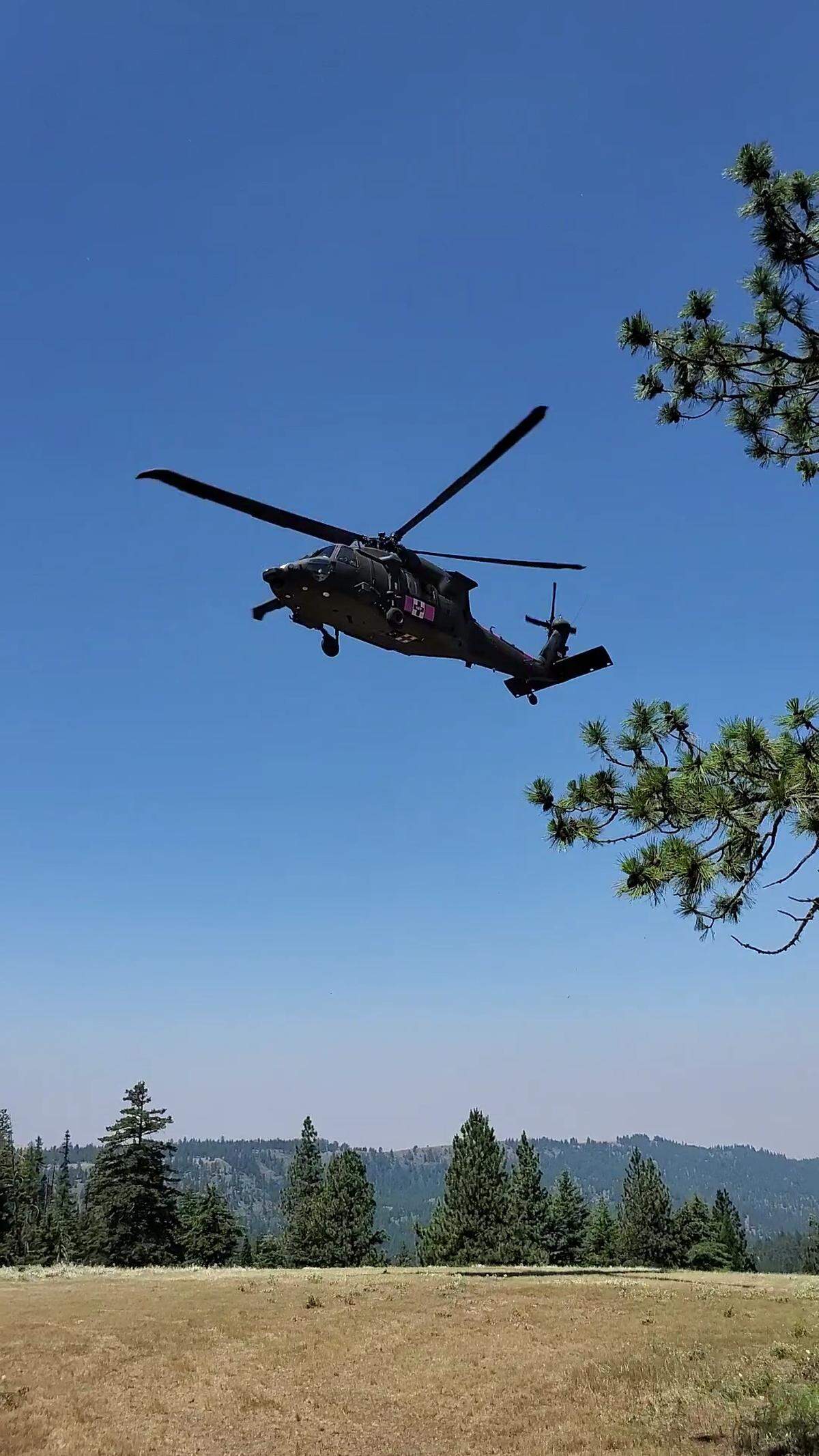An Oregon Army National Guard Black Hawk from Salem, Ore., was needed to reach three Pilot Rock men who fell 50 feet from a ledge. A 21-year-old from Pilot Rock died and the others were hurt.