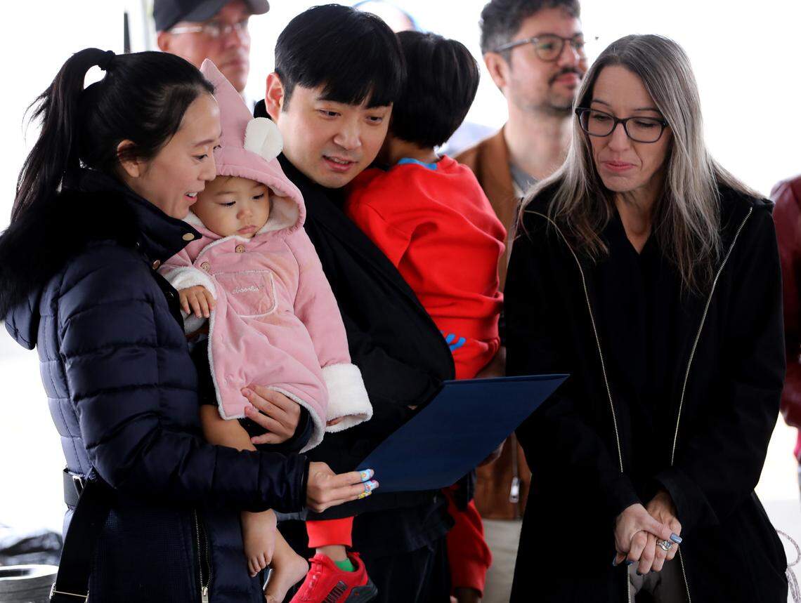 Isabelle Yuri and her daughter at ground breaking ceremonies for Kuki Izakaya Japanese Restaurant in 2024. The business holds a soft opening on April 20. 