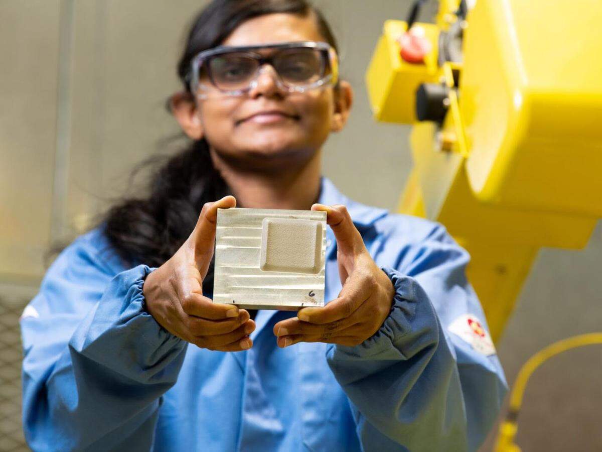 A new approach for repairing hydroelectric dam turbines involves spraying tiny metal particles onto the damaged area at supersonic speeds. This Cold Spray coating, developed by researchers at PNNL including Mageshwari Komarasamy, could be an effective alternative to welding.
