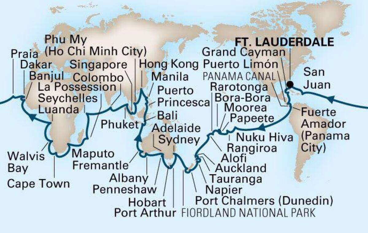 This map shows the route for the Holland Cruise Line's MS Amsterdam, which Amanda Bogen boarded in Fort Lauderdale, Fla., in January.