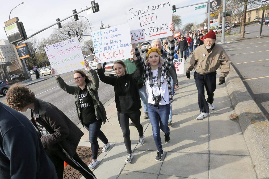 Over 2000 people marched down the side walks of George Washington Way after they attended a March for Our Lives rally at Howard Amon Park in Richland. March for Our Lives-Tri-Cities is a “sibling march” to the national anti-gun violence rally in Washington, D.C.