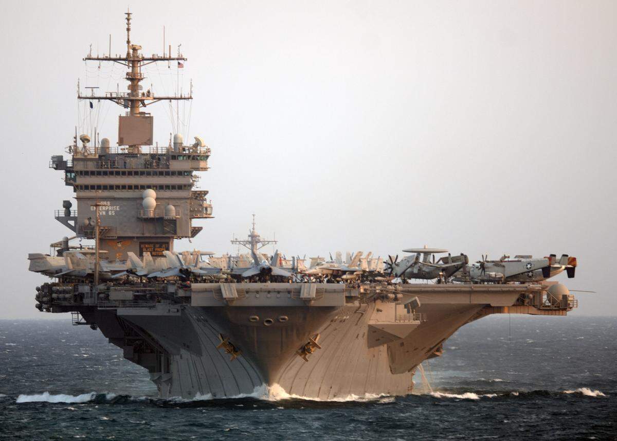 The aircraft carrier USS Enterprise in the Strait of Bab Al Mendeb.