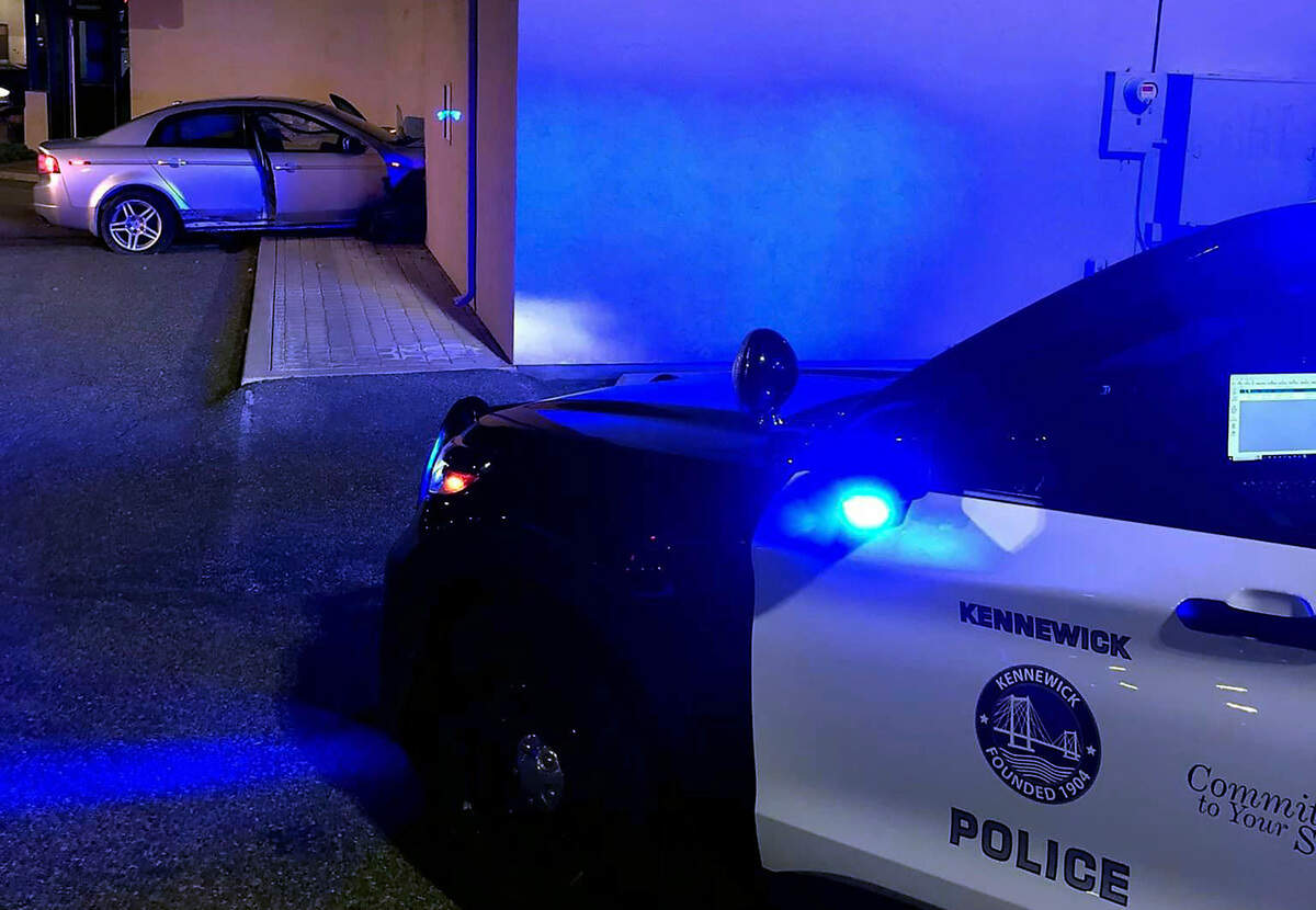 Kennewick police investigated a collision Saturday night in the 5200 block of W. Clearwater Ave. involving a vehicle that crashed into a retail building. The driver, Lorenzo Bustos, was arrested for the charges of driving under the influence and hit and run.