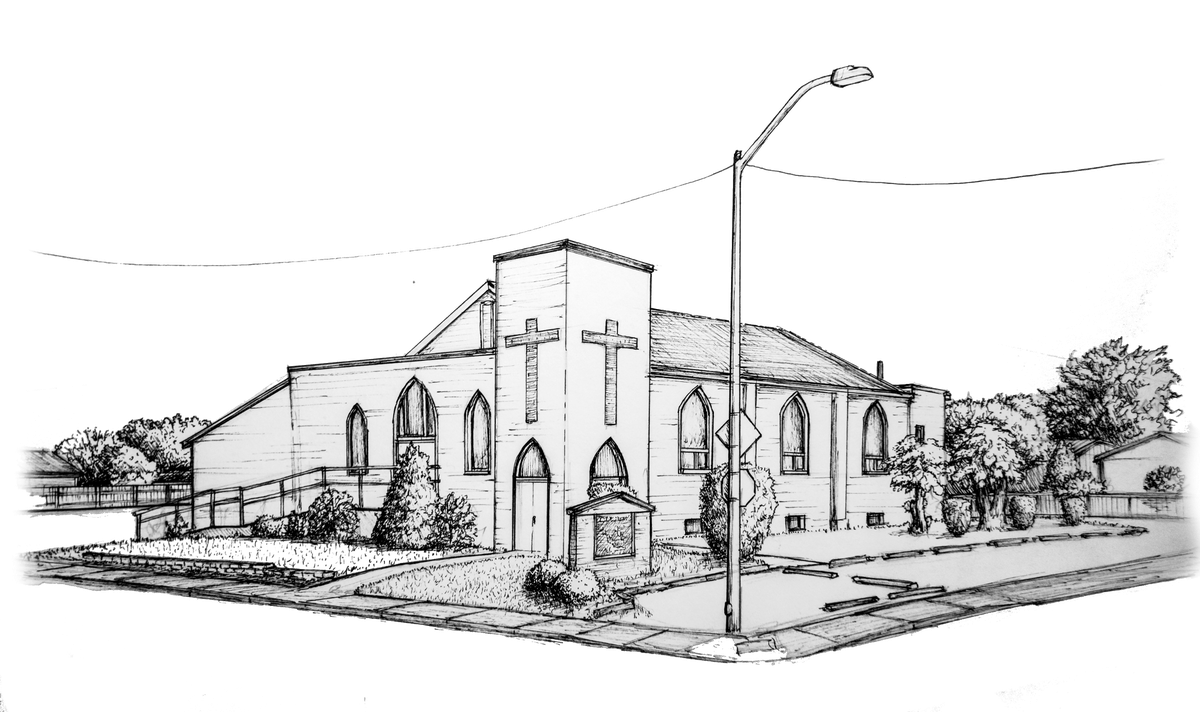 A student sketched Morning Star Baptist Church in east Pasco.