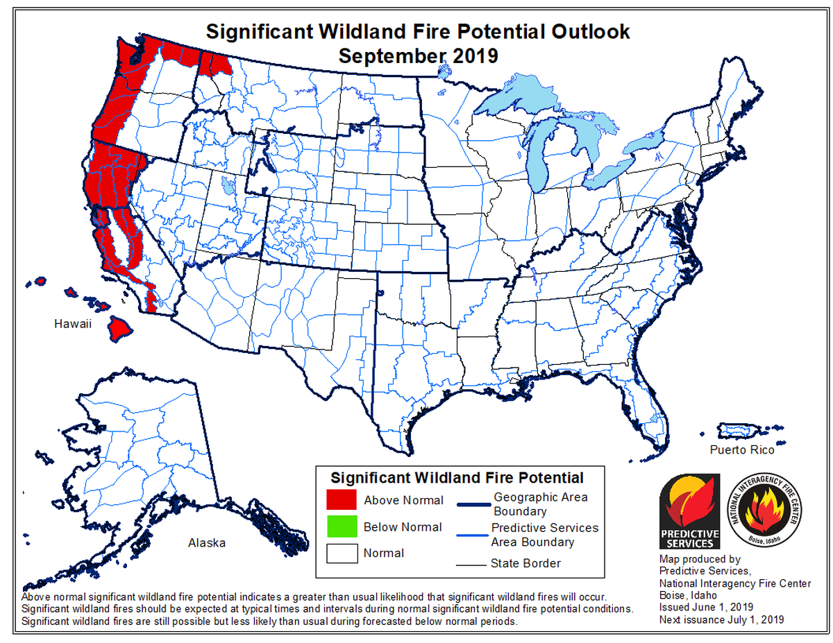 Above normal potential for wildland fire is predicted this fire season in the West. This is the outlook for September.