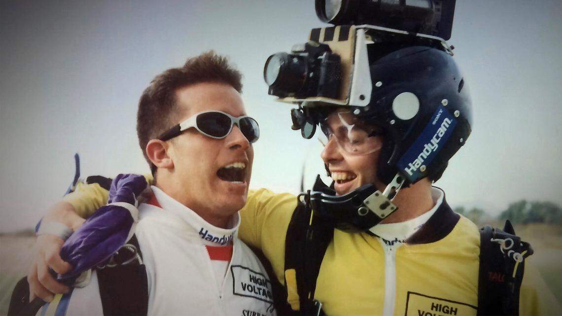 Sky surfing partners Joe Jennings, right, and Robb Harris are shown in a photo taken in the 1990's. Jennings and his crew are featured in a documentary directed by Kennewick High graduate Bryce Leavitt.