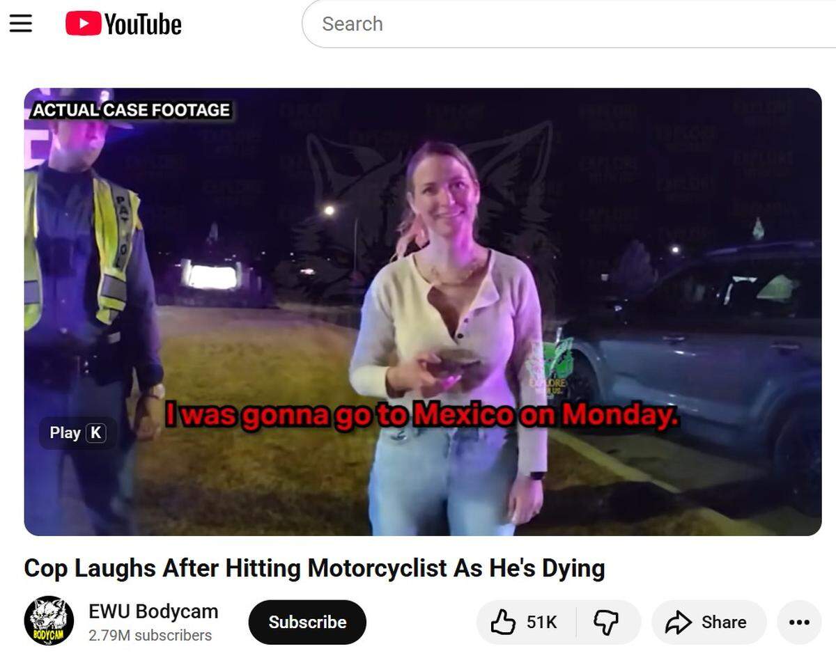 Explore With Us’ channel EWU Bodycam posted an 18-minute video on YouTube about the deadly March 1 crash that involved off-duty Trooper Sarah Clasen. She is charged with vehicular homicide.